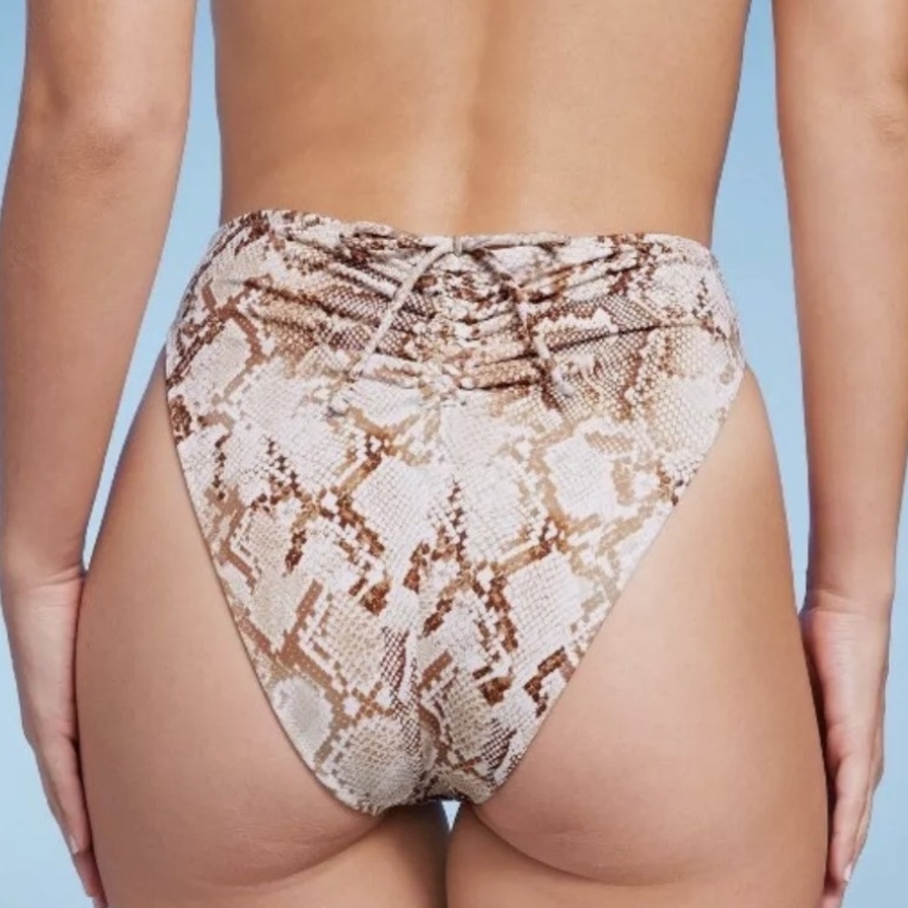 Brown & Cream- Snake skin Print- High-Waisted Bikini Bottom-XL